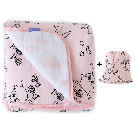 Soft Cotton Bunny Print Swaddle Blanket – Pink (Milk & Moo)