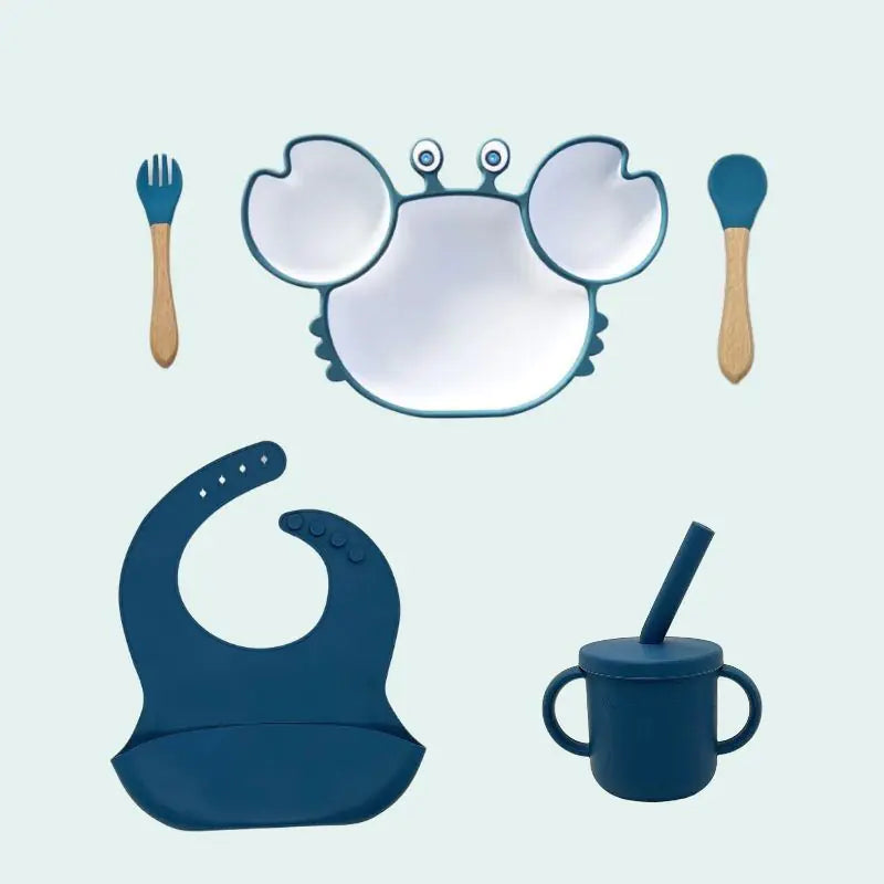 Kindora Silicone Crab Plate Set — Divided Baby Feeding Dish with Utensils