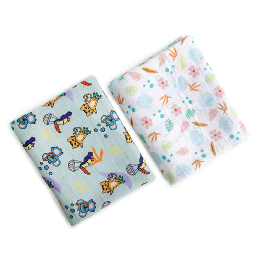 Milk & Moo™ 2-Pack Muslin Baby Blankets – Jungle Friends Print
