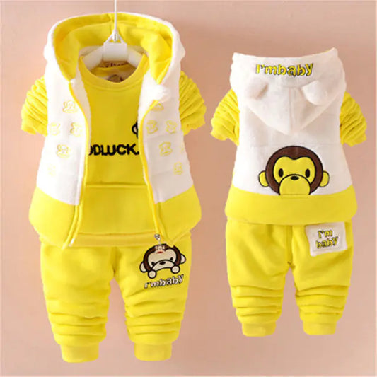 🧸 Cozy Seasonal Kids' Outfit Set – 3-Piece Warm Vest & Pants