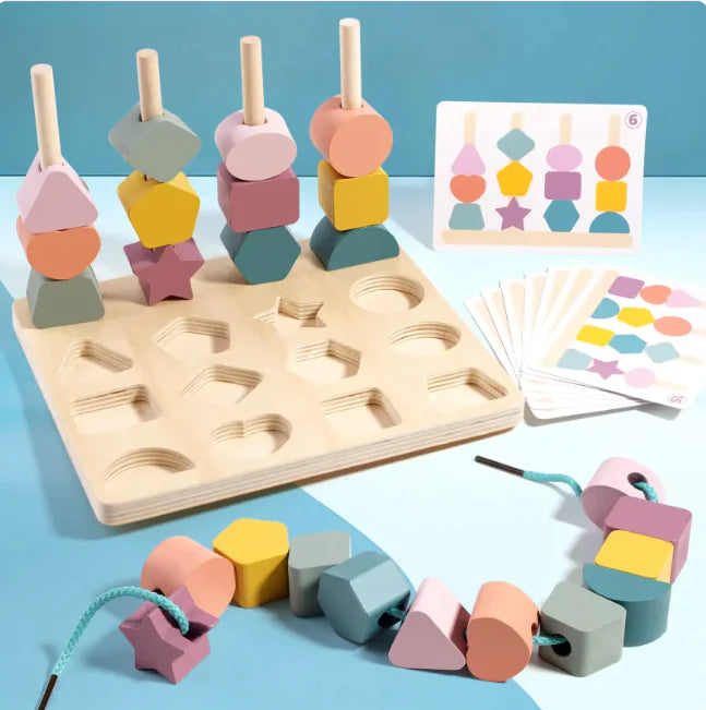Kindora Montessori Shape Board — Wooden Stacking & Matching Toy