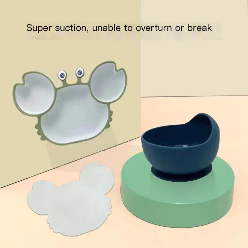 Kindora Silicone Crab Plate Set — Divided Baby Feeding Dish with Utensils