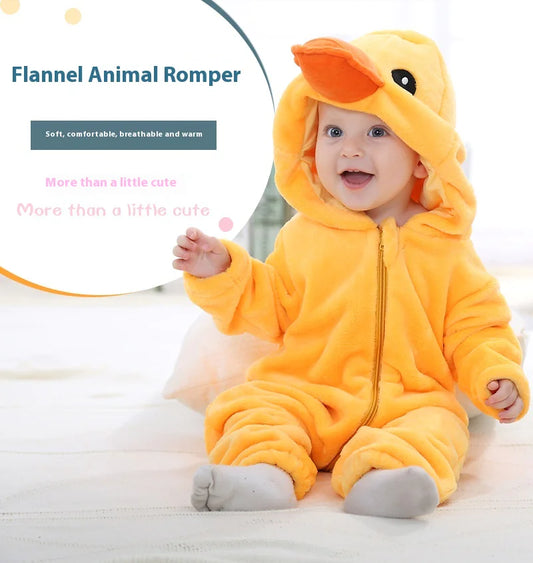 Kindora Animal Romper — Cozy Flannel Baby Jumpsuit