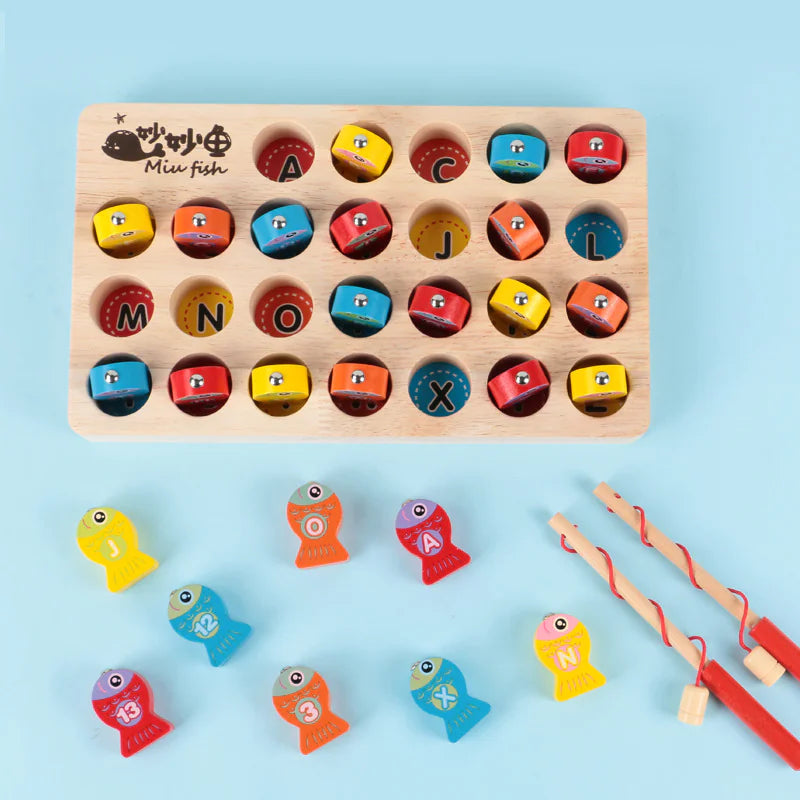 Kindora Montessori Wooden Fishing Game — Color & Letter Learning Toy