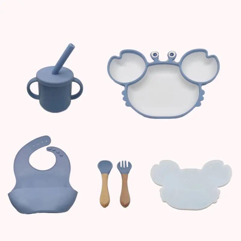 Kindora Silicone Crab Plate Set — Divided Baby Feeding Dish with Utensils