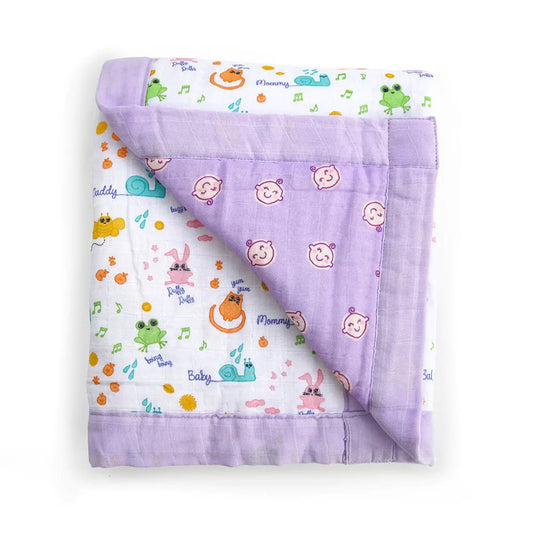 Milk & Moo™ Friends Quilted Muslin Blanket – 4-Layer Soft & Snuggly Comfort