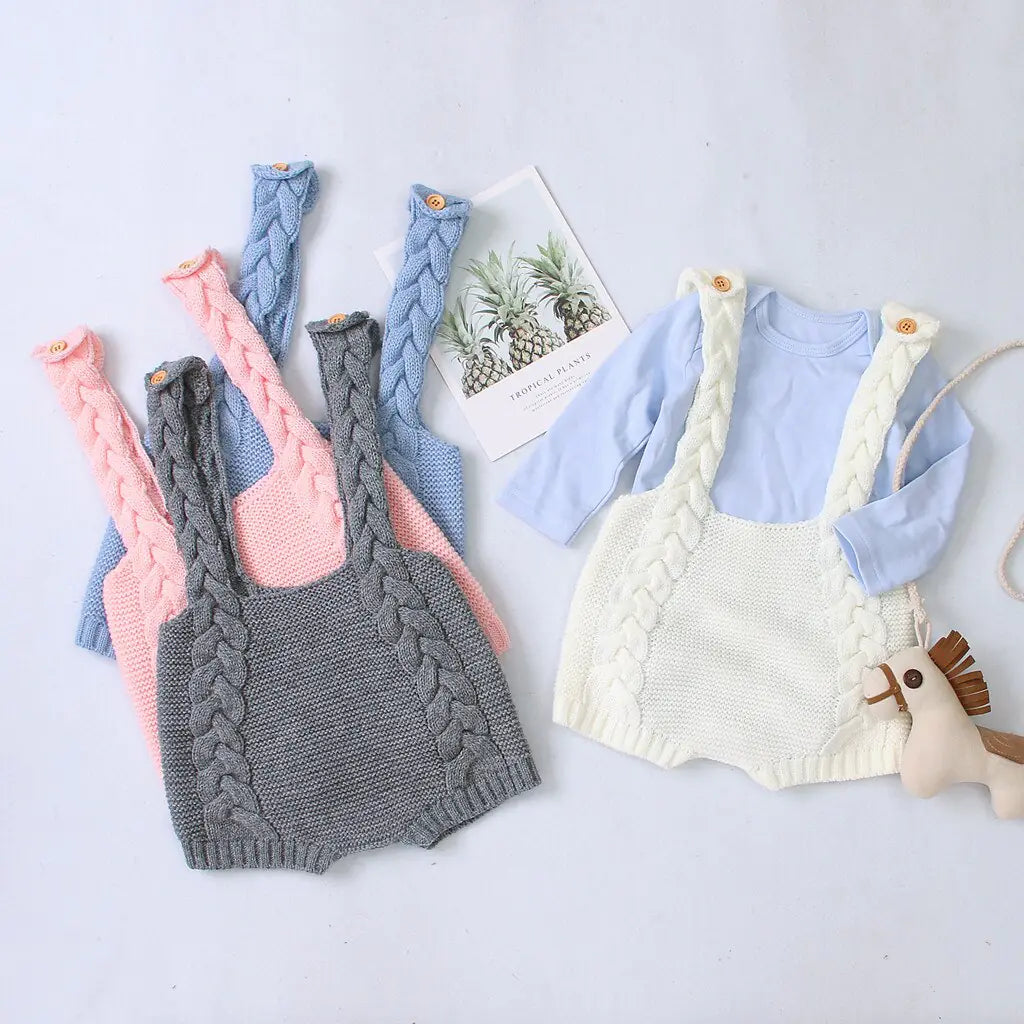 Cozy Knit Baby Suspender Romper