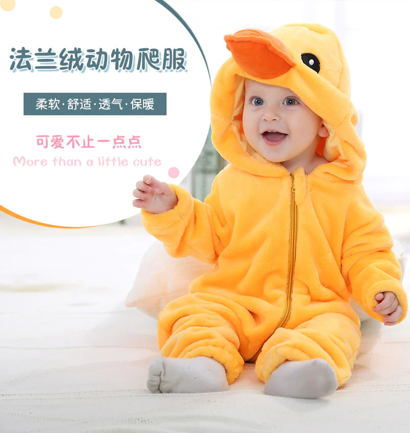 Kindora Animal Romper — Cozy Flannel Baby Jumpsuit