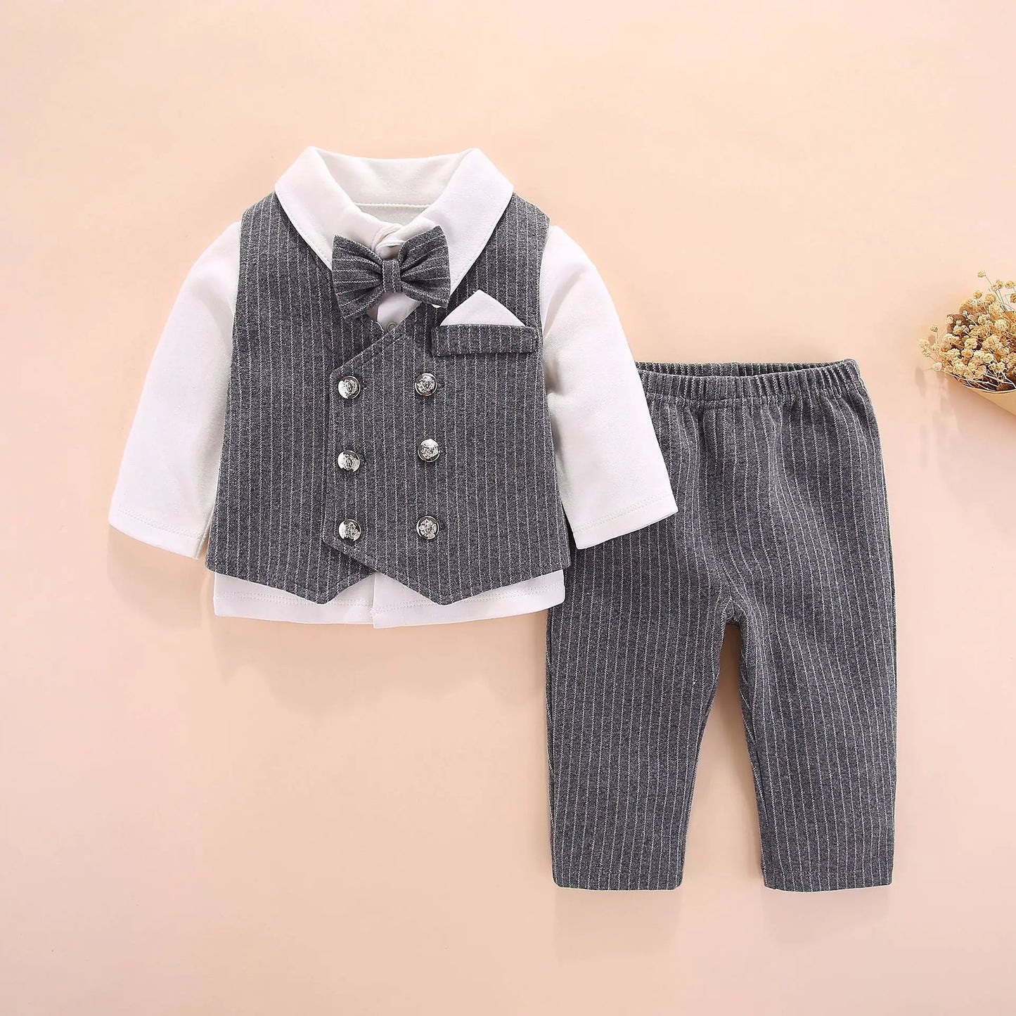 ✨ Baby Gentleman 3-Piece Outfit Set – Shirt, Vest & Pants ✨