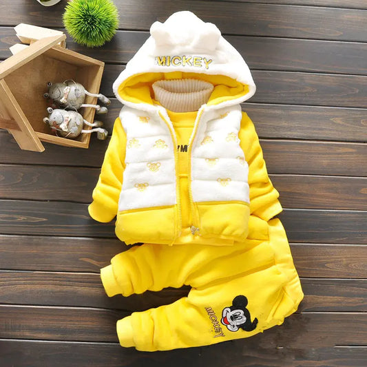🧸 Cozy Seasonal Kids' Outfit Set – 3-Piece Warm Vest & Pants