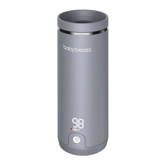 Baby Brezza Superfast Portable Baby Bottle Warmer – 50% Faster - Travel Breastmilk Warmer and Formula Warmer - Safe Even Heating - Up to 9oz - No Adapters Grey