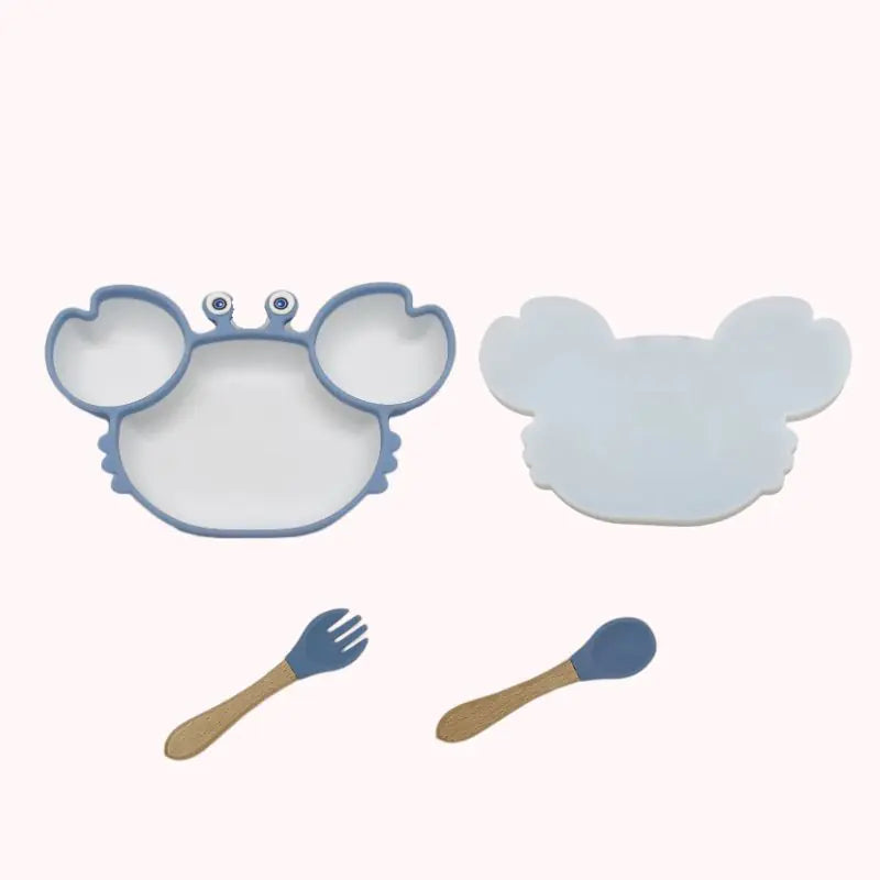 Kindora Silicone Crab Plate Set — Divided Baby Feeding Dish with Utensils