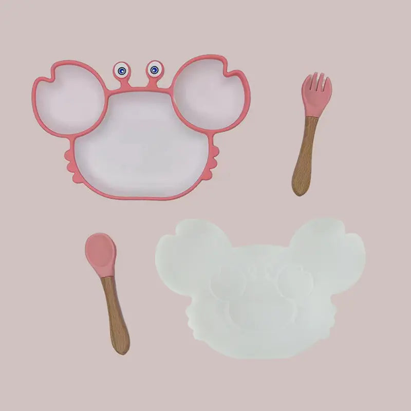Kindora Silicone Crab Plate Set — Divided Baby Feeding Dish with Utensils