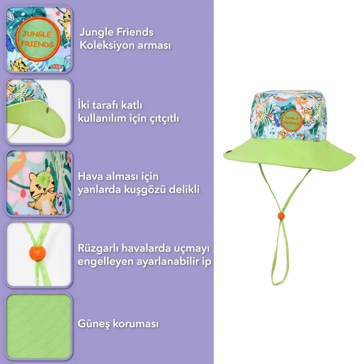 Milk&Moo Kids Sun Hat – Unisex Jungle Friends