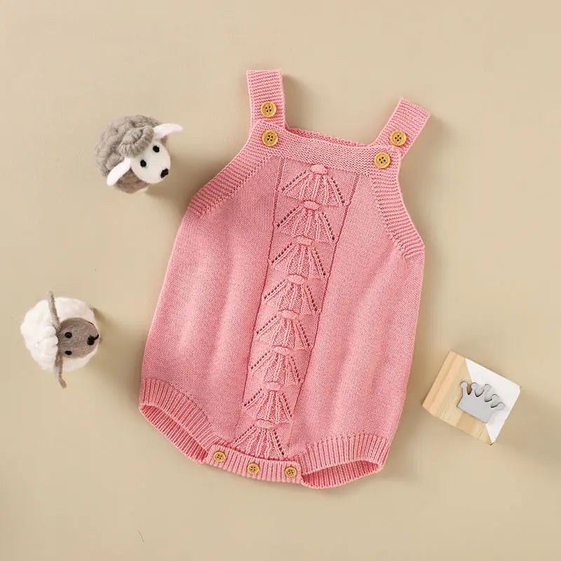 Kindora Cozy Knit Romper — Grey Button Baby Outfit