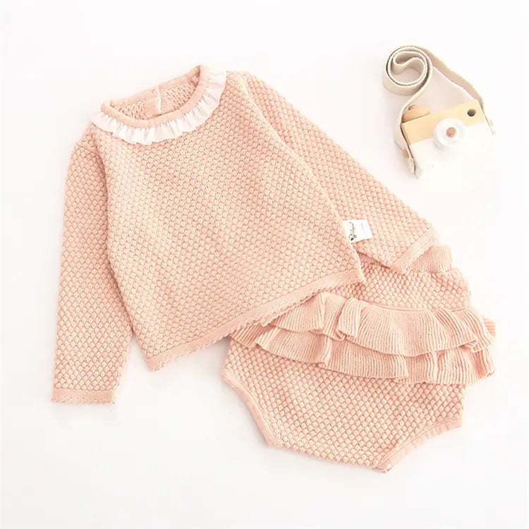 Knit Ruffle Cardigan & Shorts Set – Baby Girl Spring/Fall Outfit