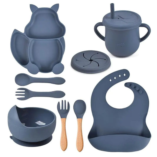 🍽️ 9-Piece Silicone Feeding Set – Blue | Baby Led Weaning Essentials