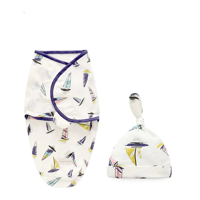 🎀 Newborn Swaddle Wrap with Matching Hat – Soft Cotton Comfort & Cozy Style