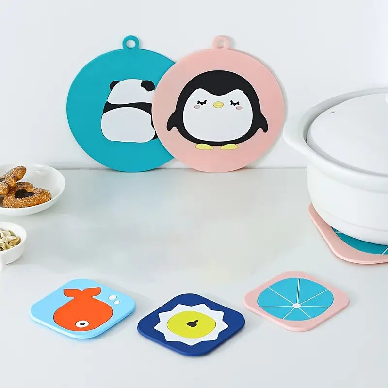 Cartoon Animal Silicone Trivet Set (4pcs, Heat Resistant)