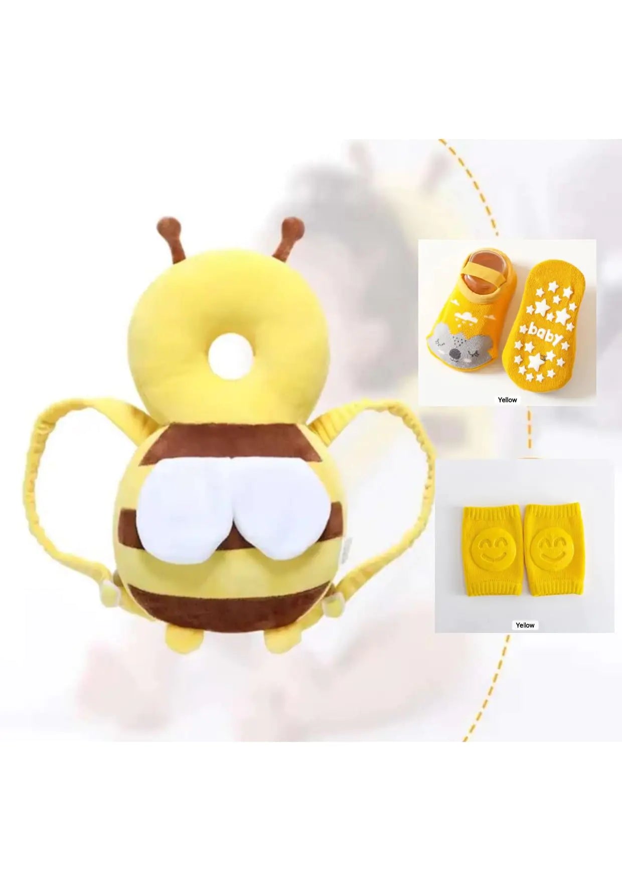 🐝 BeeBump™ Baby Head Protection Backpack with Knee Pads & Socks – Cute Bee Design