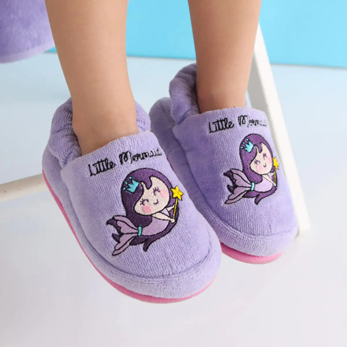 🧜‍♀️ Little Mermaid Plush Slippers for Kids – Soft & Cozy Indoor Shoes
