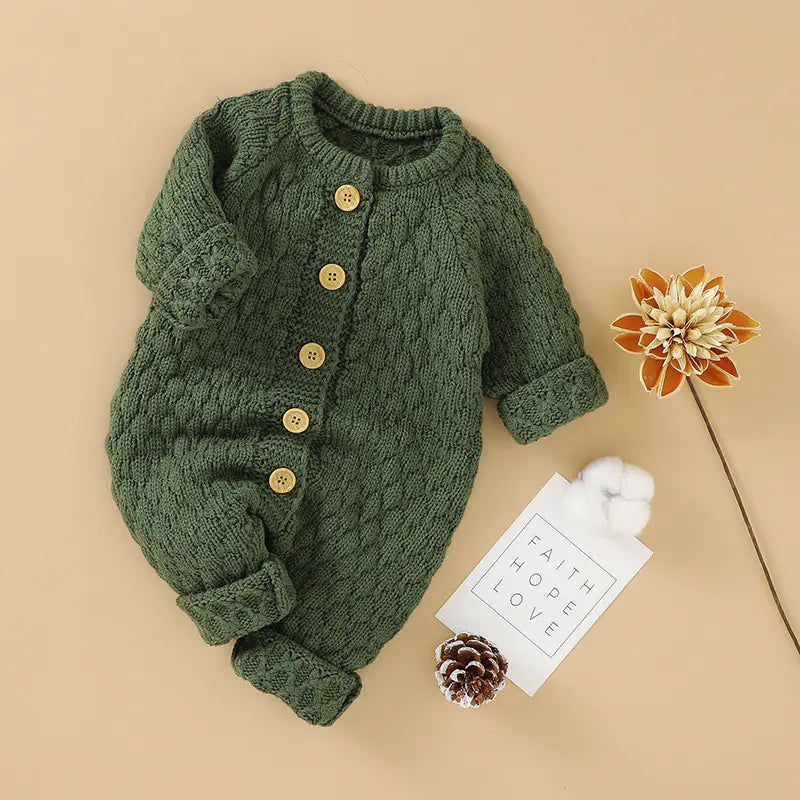 🧶 Cozy Knit Baby Romper with Buttons