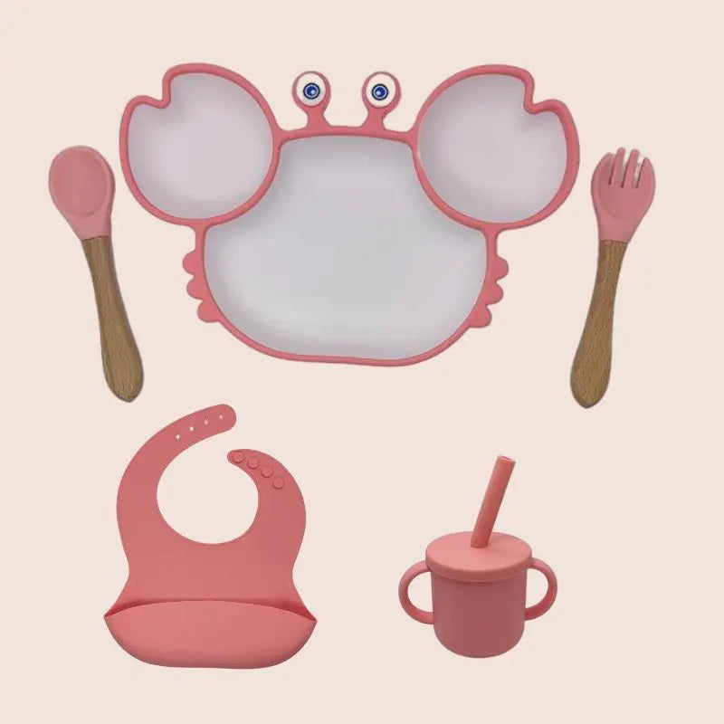 Kindora Silicone Crab Plate Set — Divided Baby Feeding Dish with Utensils