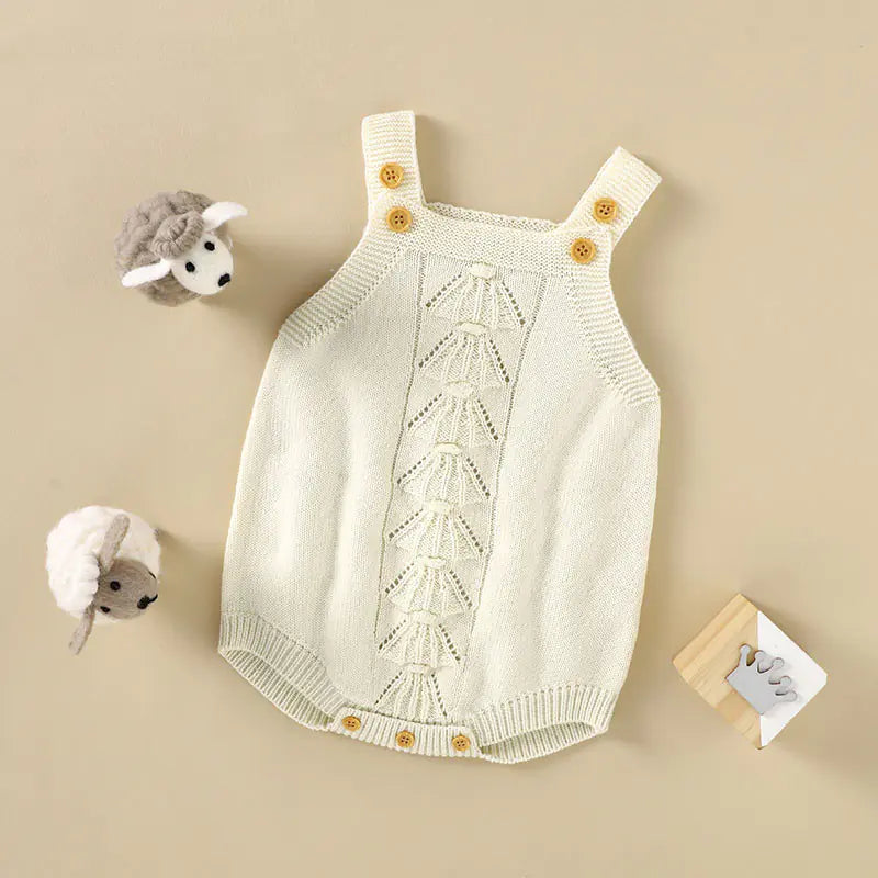 Kindora Cozy Knit Romper — Grey Button Baby Outfit