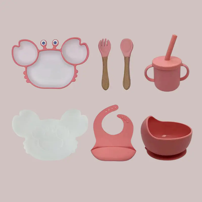 Kindora Silicone Crab Plate Set — Divided Baby Feeding Dish with Utensils