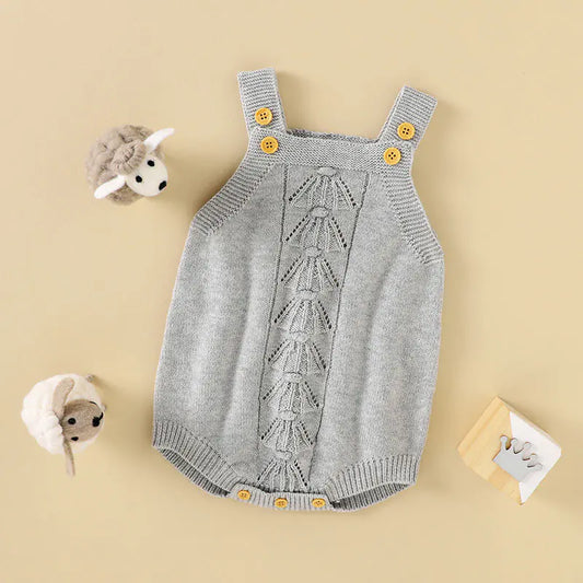 Kindora Cozy Knit Romper — Grey Button Baby Outfit