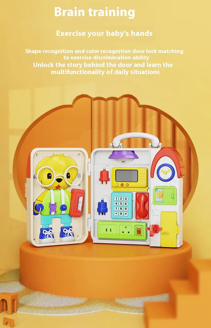 🧩 Montessori Busy Board – Interactive Toddler Learning Toy with Locks, Gears & Shapes