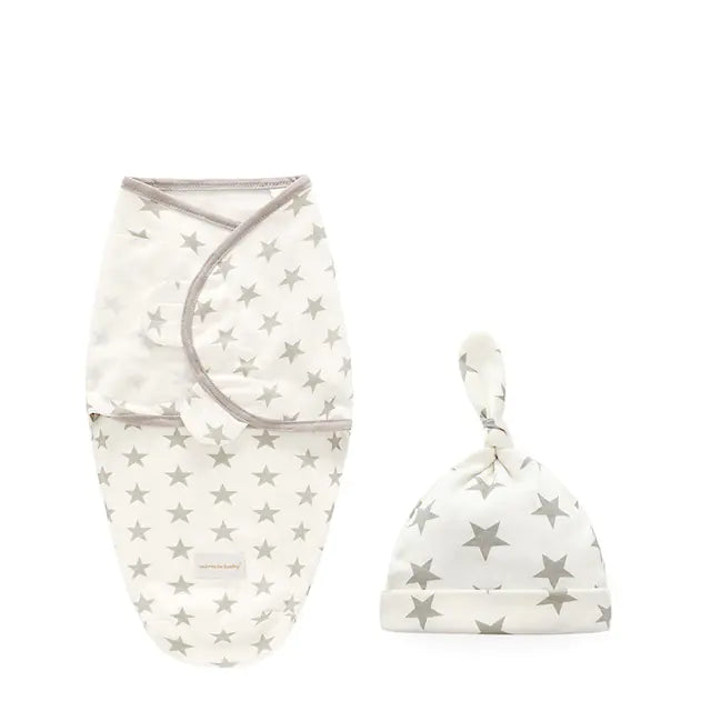 🎀 Newborn Swaddle Wrap with Matching Hat – Soft Cotton Comfort & Cozy Style