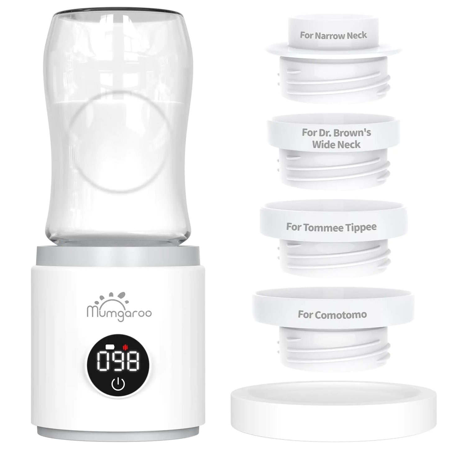 Bottle Warmer Portable Bottle Warmer Fast Heating Baby Bottle Warmer with 4 Adapters Rechargeable Travel Bottle Warmer with Precise Temperature Control for Breastmilk Formula