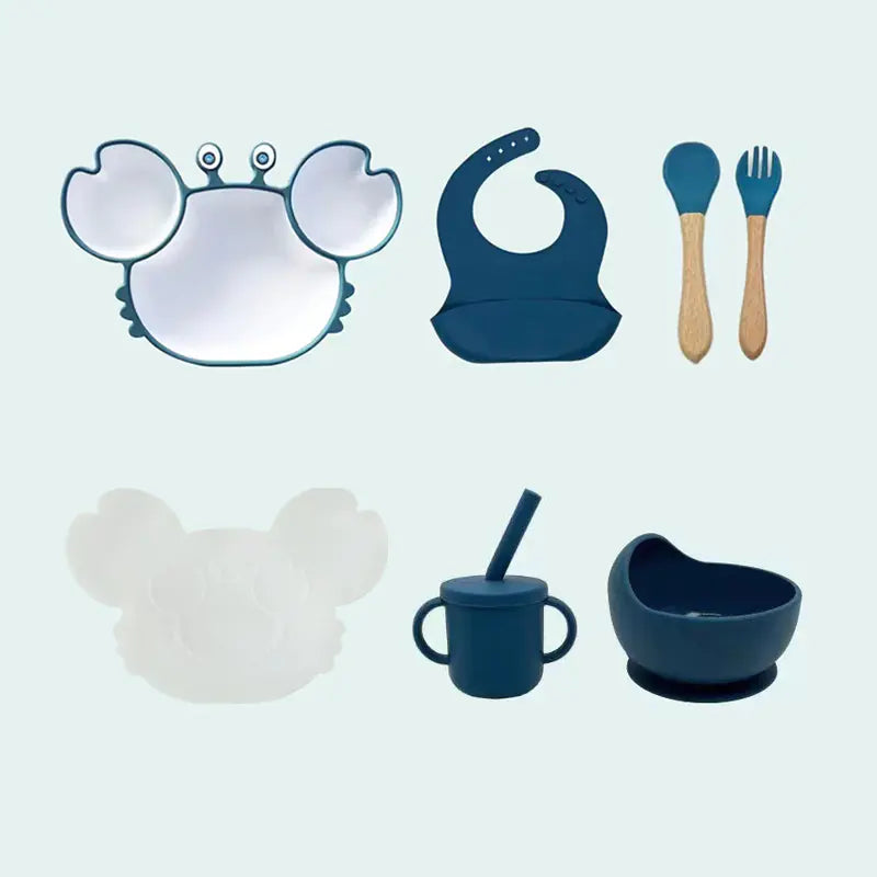 Kindora Silicone Crab Plate Set — Divided Baby Feeding Dish with Utensils