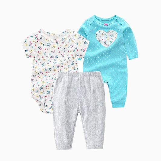 Adorable 3-Piece Baby Outfit Set – Comfy Romper, Onesie & Pants (Spring & Autumn)