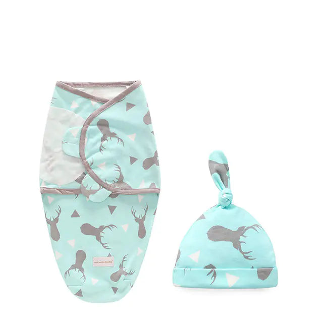 🎀 Newborn Swaddle Wrap with Matching Hat – Soft Cotton Comfort & Cozy Style