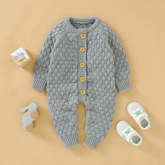 🧶 Cozy Knit Baby Romper with Buttons