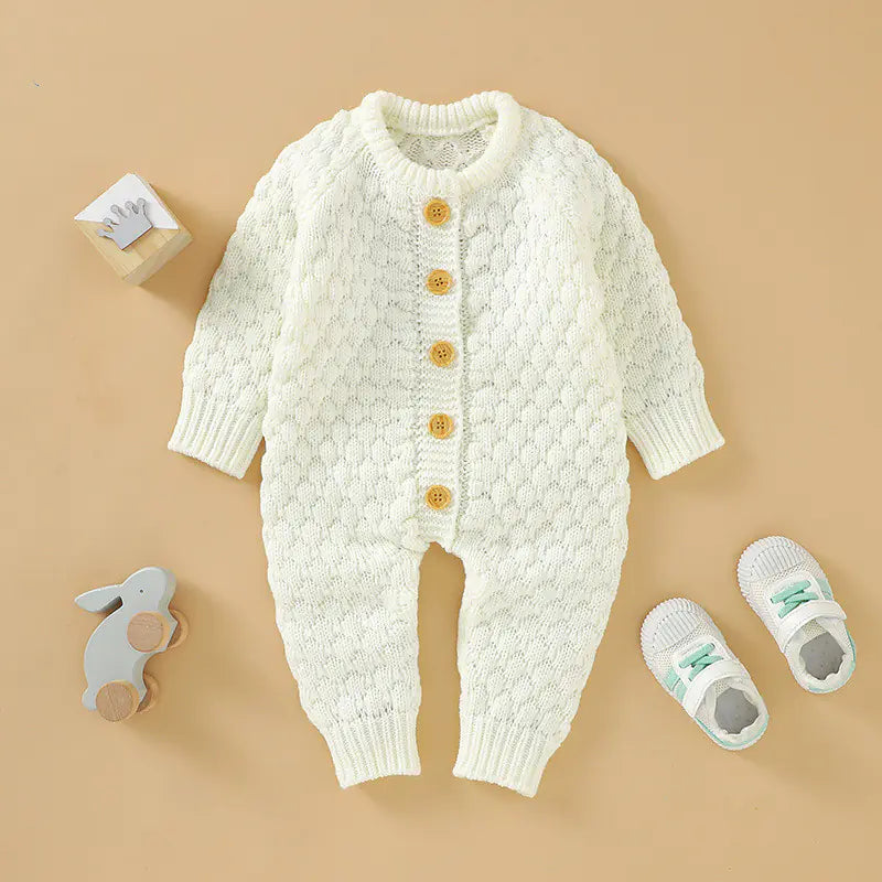 🧶 Cozy Knit Baby Romper with Buttons