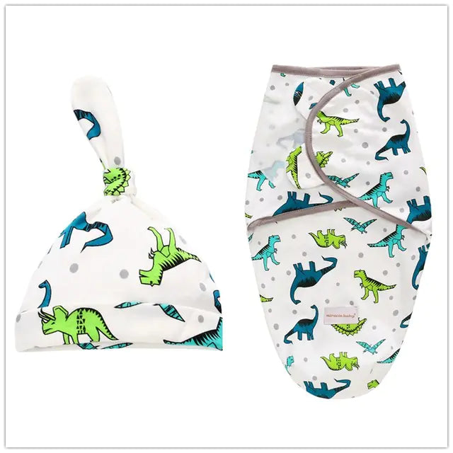 🎀 Newborn Swaddle Wrap with Matching Hat – Soft Cotton Comfort & Cozy Style