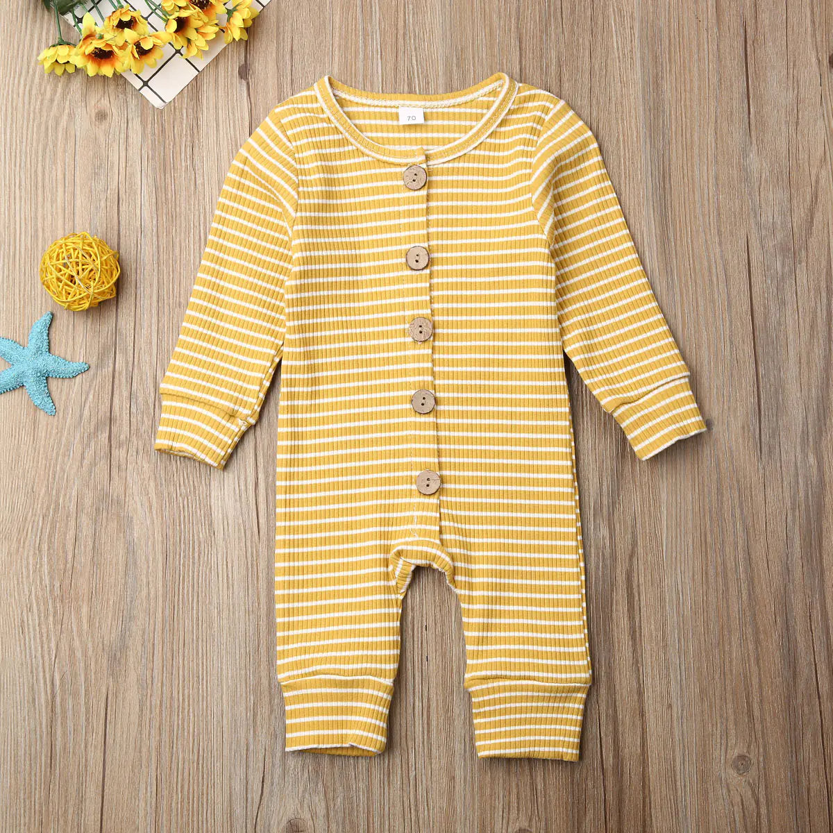 Cozy Striped Knit Baby Onesie – Long Sleeve Button-Up