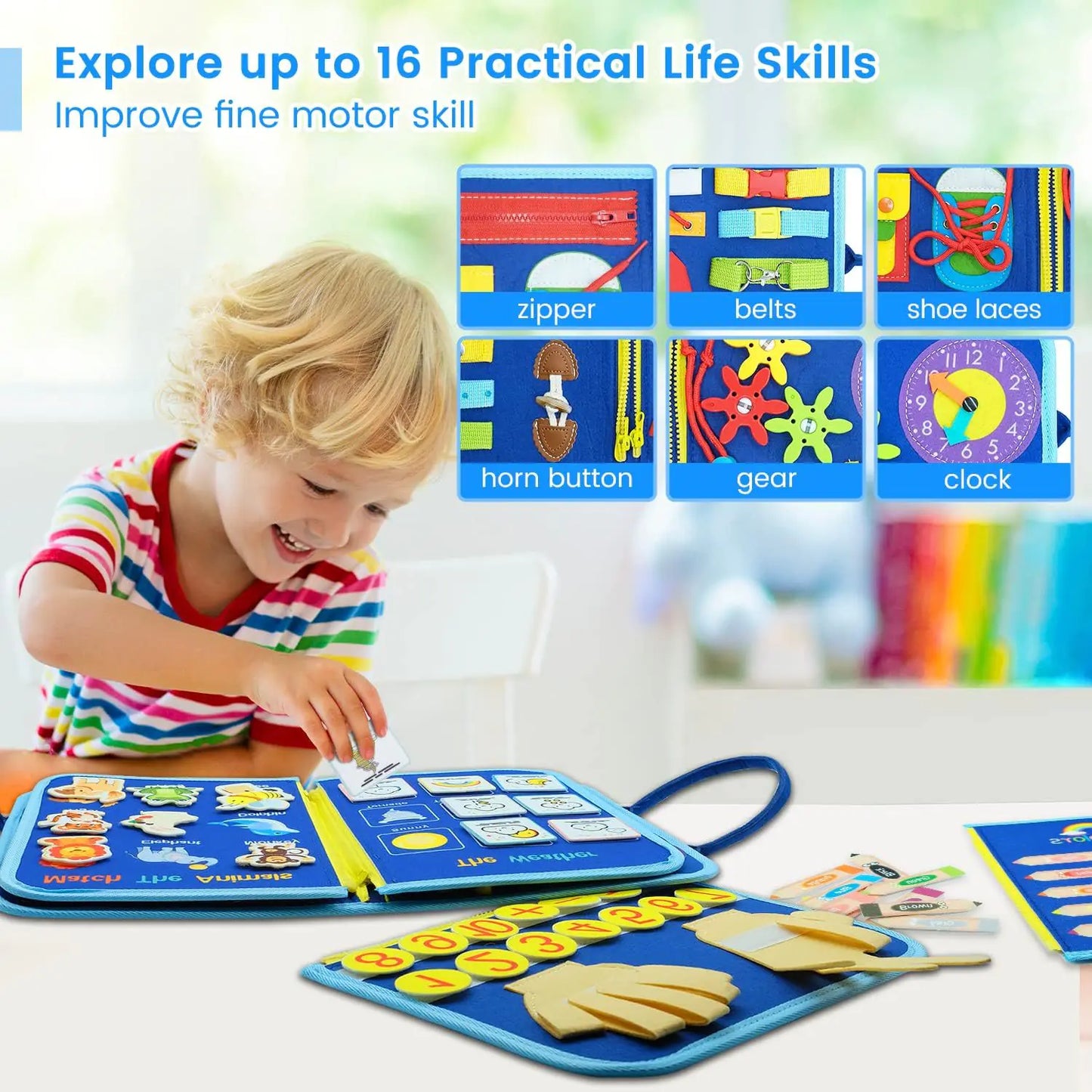 Kindora Felt Busy Board — Montessori Travel Activity Toy