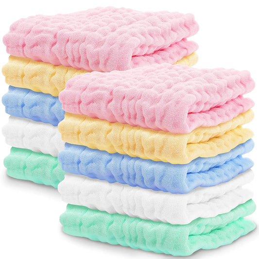 Muslin Baby Washcloths (10-Pack, 100% Cotton – Soft & Breathable)