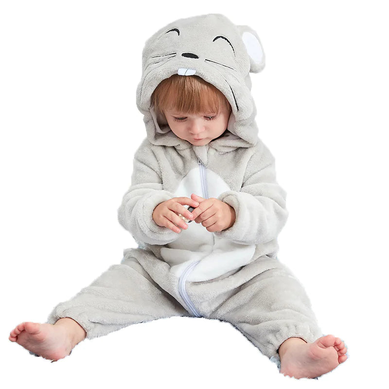 Kindora Animal Romper — Cozy Flannel Baby Jumpsuit
