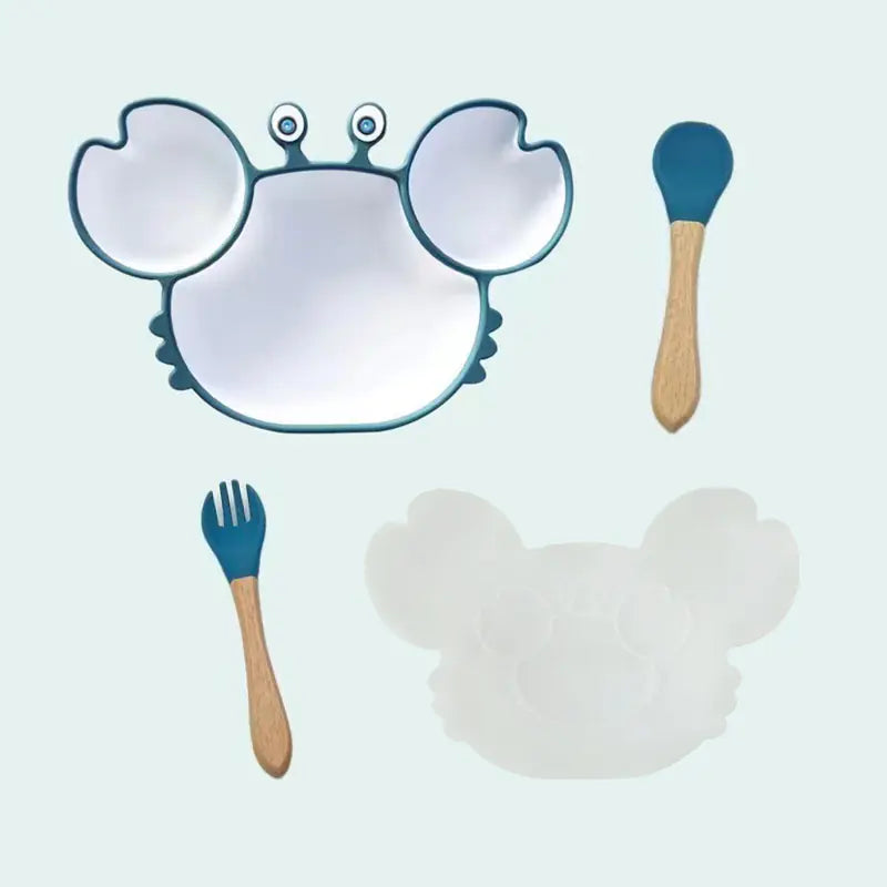 Kindora Silicone Crab Plate Set — Divided Baby Feeding Dish with Utensils