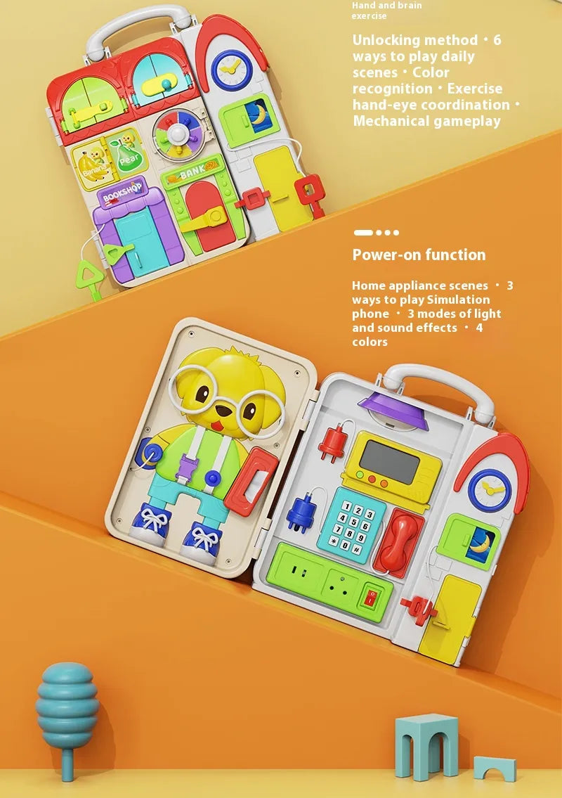 🧩 Montessori Busy Board – Interactive Toddler Learning Toy with Locks, Gears & Shapes