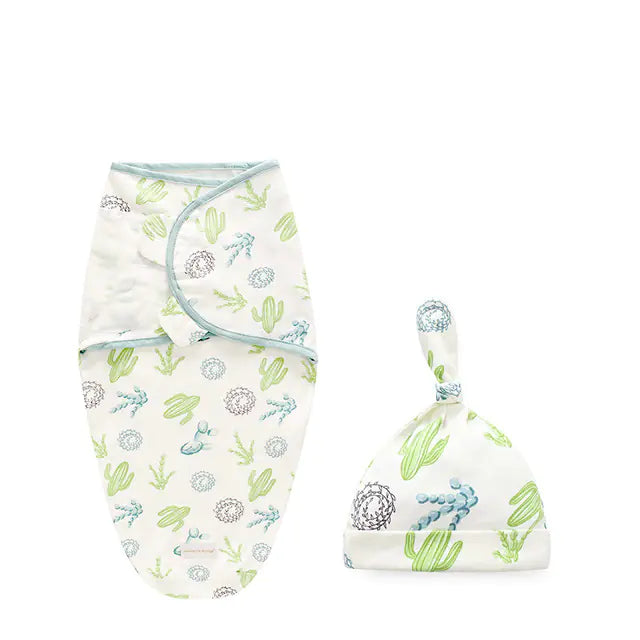🎀 Newborn Swaddle Wrap with Matching Hat – Soft Cotton Comfort & Cozy Style