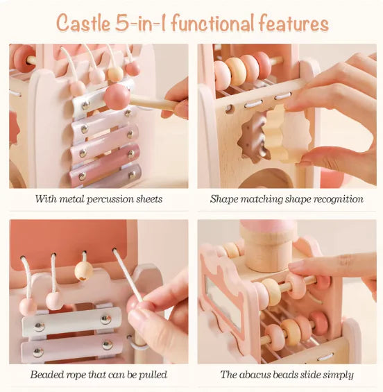 🏰 Montessori Wooden Castle Activity Block – Pink