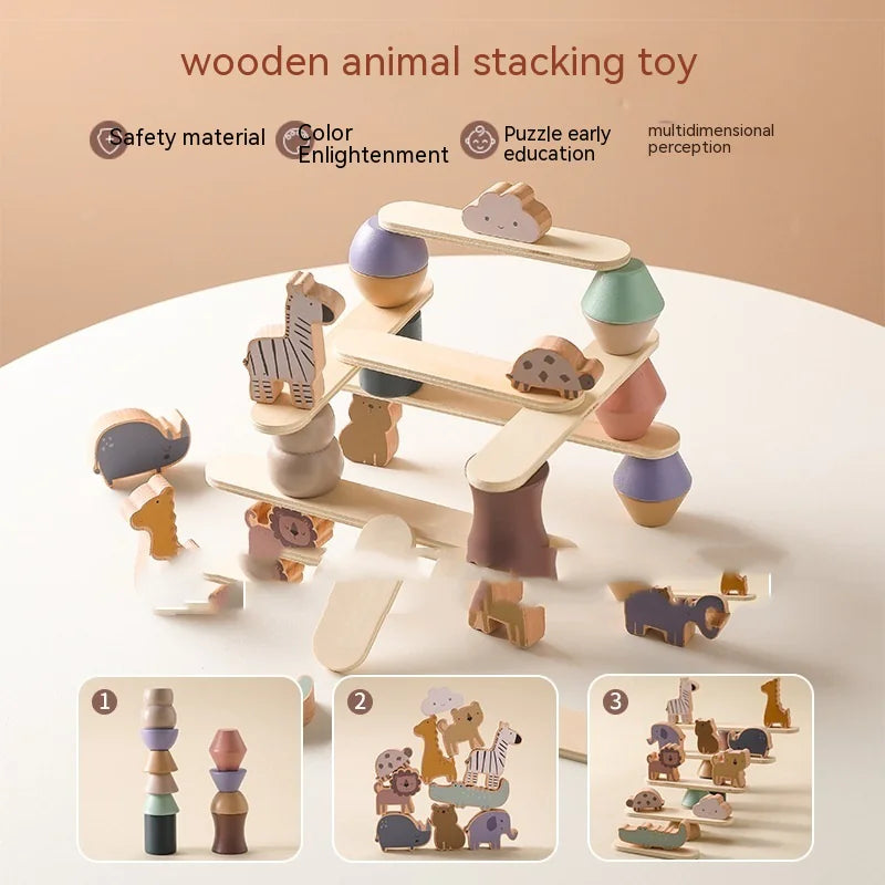 Montessori Wooden Animal Balance Stackers – Educational Toy for Toddlers