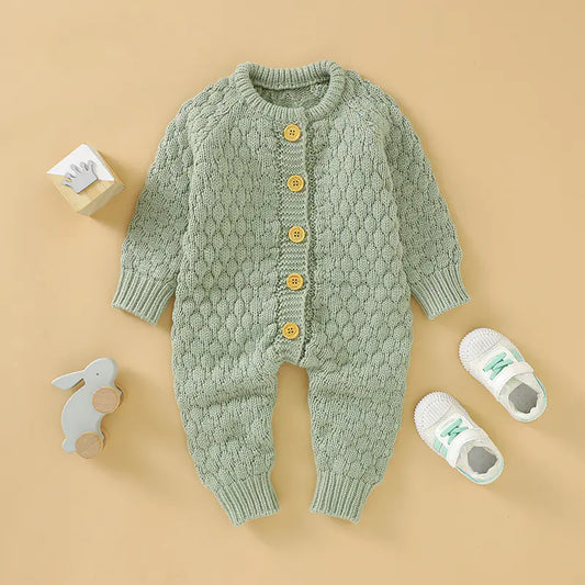 🧶 Cozy Knit Baby Romper with Buttons