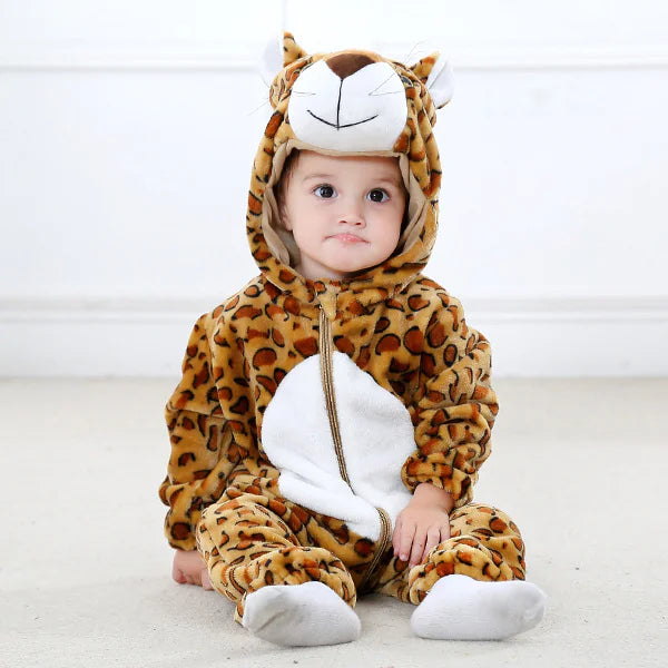 Kindora Animal Romper — Cozy Flannel Baby Jumpsuit